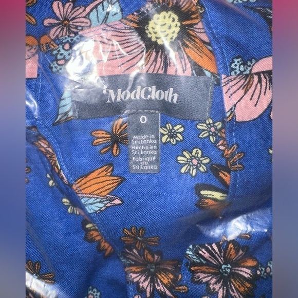NWT ModCloth Bursting with Optimism Fit & Flare blue floral Dress 0 linen blend - Picture 3 of 7